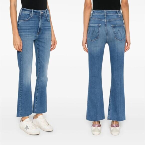 NWT Mother The Hustler Ankle Fray Mid Rise Crop Bootcut Leg Jeans Blue Size: 27 - Picture 1 of 8